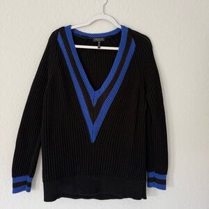 rag & bone Black chunky knit V-Neck Sweater with Royal Blue Trim